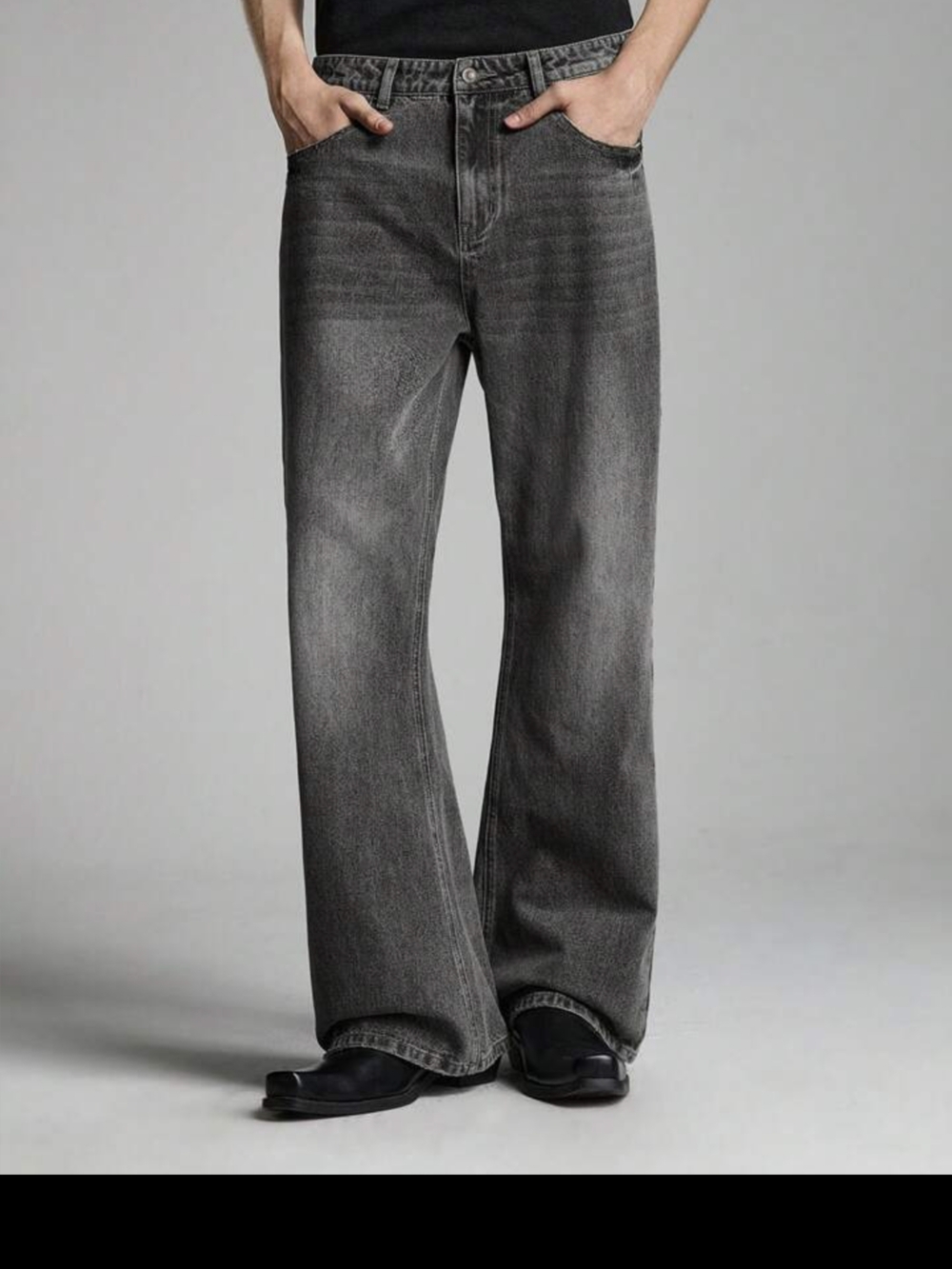 Men's Wide Leg Gray Jeans Baggy Wide Leg High Rise Manifinity Style Sz Small